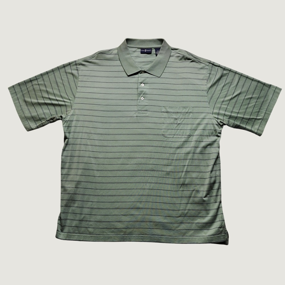 Daniel Cremieux Polo Shirt Men XL Green Excellent Striped Cotton Pocket S/S